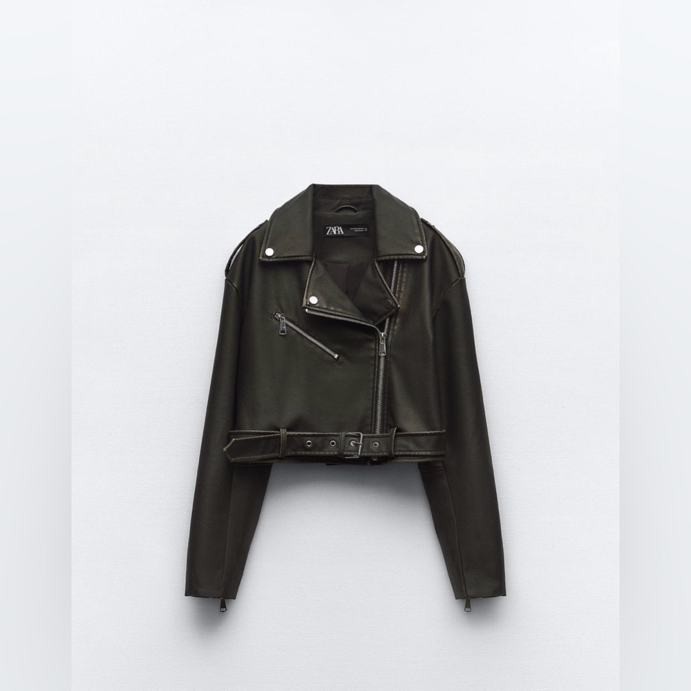 Zara Distressed Faux Black Leather Jacket Size S NWOT